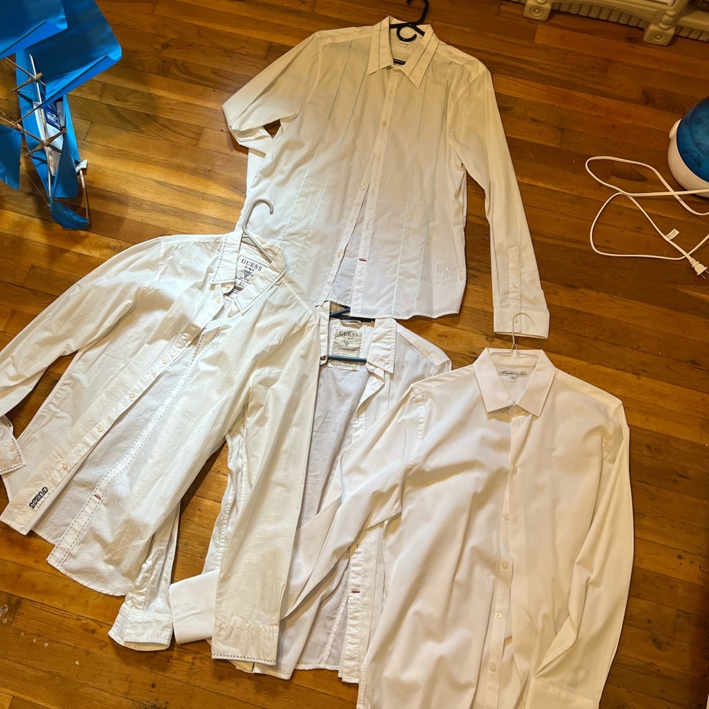 Four Mens button down dress shirts white